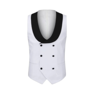 Men's Premium Double-Breasted White Waistcoat with Black Shawl Collar