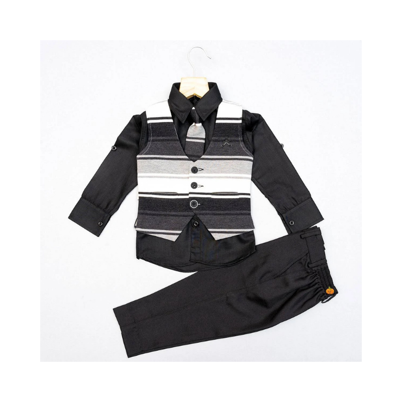 Boys' dapper 4-Piece Striped Vest, Tie, and Trouser Formal Set
