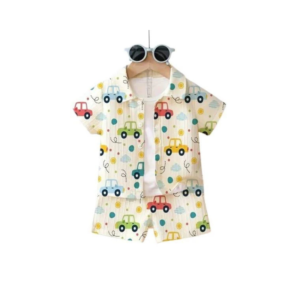 Toddler Boys' Three-Piece Colorful Toy Car Print Shirt and Shorts Set