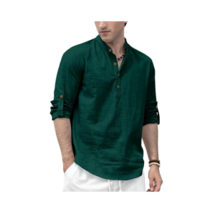 Men's Traditional Olive Green Slub-Textured Kurta