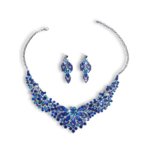 Royal Sapphire Blue Crystal Statement Necklace & Drop Earring Jewelry Set