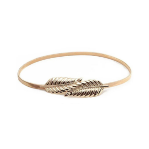 Elegant Gold Metal Elastic Skinny Belt with Double Leaf Clasp