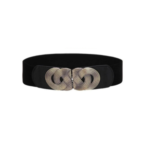 Vintage Bohemian Black Elastic Cinch Belt with Antique Bronze Celtic Knot Buckle
