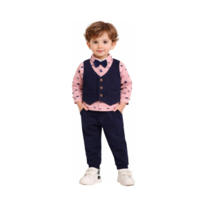Toddler Boys' 3-Piece Blush Pink and Navy Blue Vest Suit Set