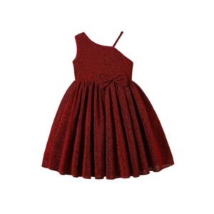 Girls' Ruby Red Shimmering Asymmetric One-Shoulder Party Dress