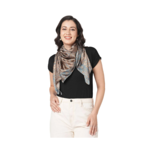 Sophisticated Earth-Tone Paisley Print Silk-Feel Large Square Scarf
