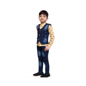 Boys' Three-Piece Casual Denim Vest, Yellow Shirt, and Jeans Set
