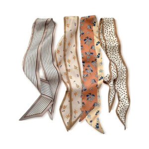 Elegant Multi-Pattern Slim Silk-Feel Ribbon Scarf 4-Piece Set