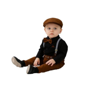 Infant Boys' Black and Tan Dapper Suspenders and Cap Set
