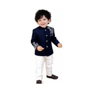 Boys' Midnight Navy and White Traditional Indo-Western Sherwani Set