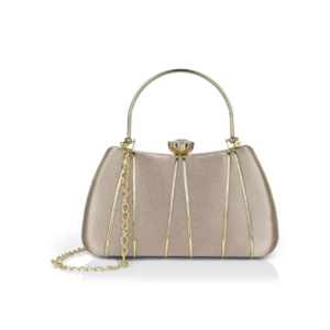 Luxury Champagne Satin Evening Clutch Bag with Gold Cage Detailing