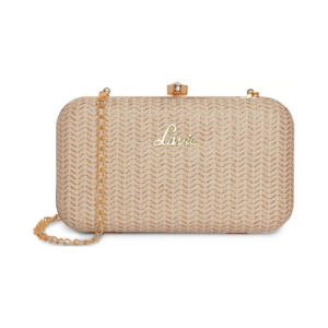 Lavie Champagne Gold Textured Wave Glitter Box Clutch Bag