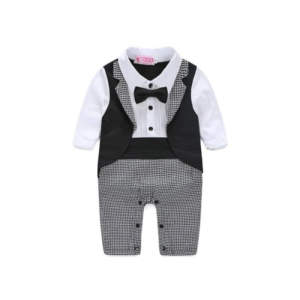 Infant Boys' Tuxedo-Style Houndstooth Romper with Bow Tie