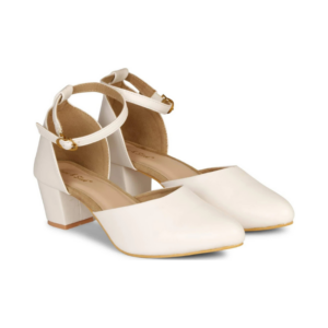 Women's Matte White Low Block Heel Two-Piece Pumps