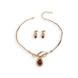 Regal Rose Gold-Tone Jewelry Set with Teardrop Amber Crystals