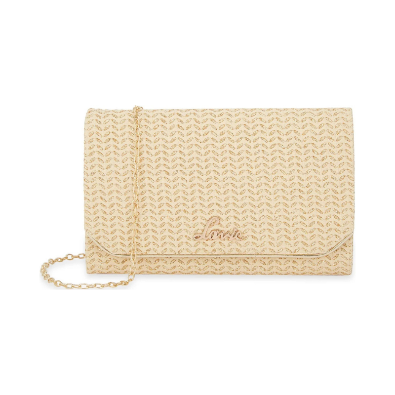 Lavie Gold Glitter Chevron Textured Envelope Clutch Bag