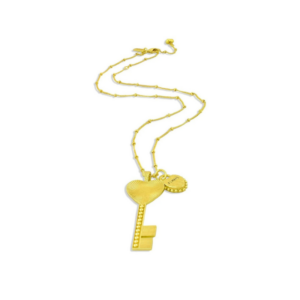 Minimalist Gold-Plated Heart Key and Inscribed Disc Charm Necklace