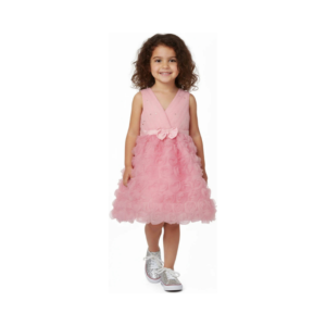 Toddler Girls' Pastel Pink V-Neck Rosette Tulle Dress