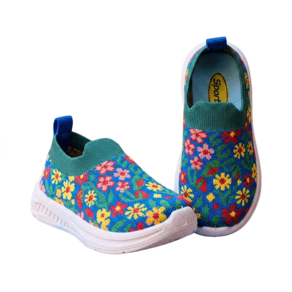 Girls' Navy Blue Canvas Mary Jane Flats with Tropical Flamingo Print