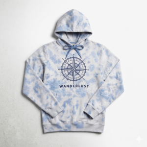 Men’s Blue and Grey Tie-Dye 'Wanderlust' Graphic Hoodie