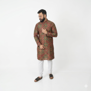 Men's Indigo Blue Solid Cotton Kurta Pajama Set with Mandarin Collar